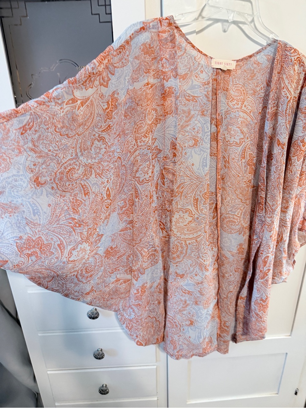 Eight Sixty Paisley Open-Front Kimono in Coral and Ivory